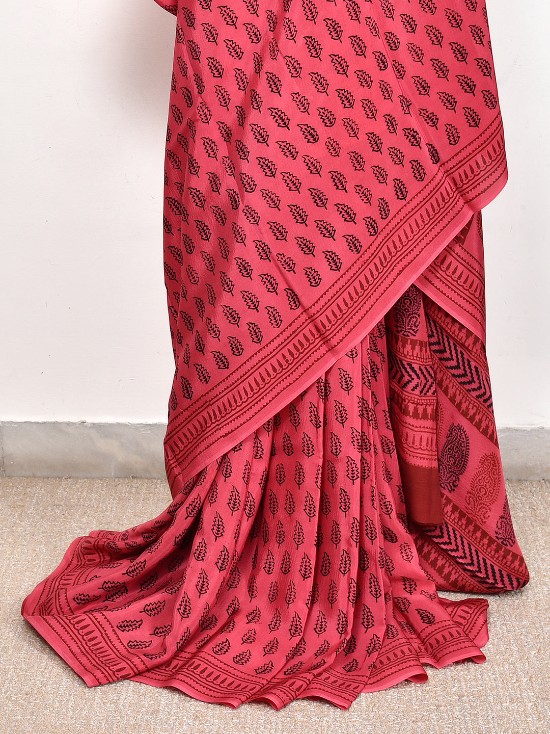 SUKRITA : BAGH HANDBLOCK CREPE SILK SAREE