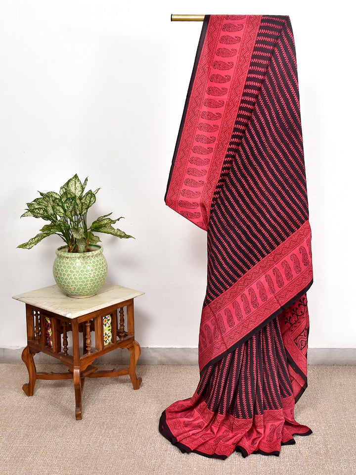 MUSTAMA : BAGH HANDBLOCK CREPE SILK SAREE