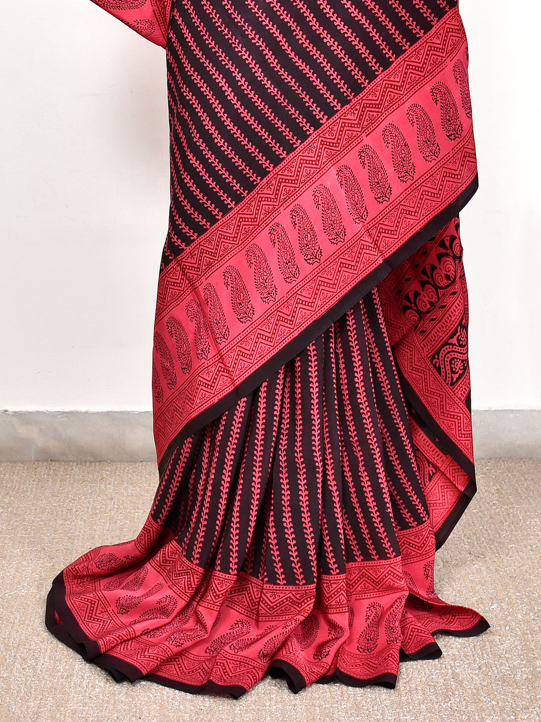 MUSTAMA : BAGH HANDBLOCK CREPE SILK SAREE