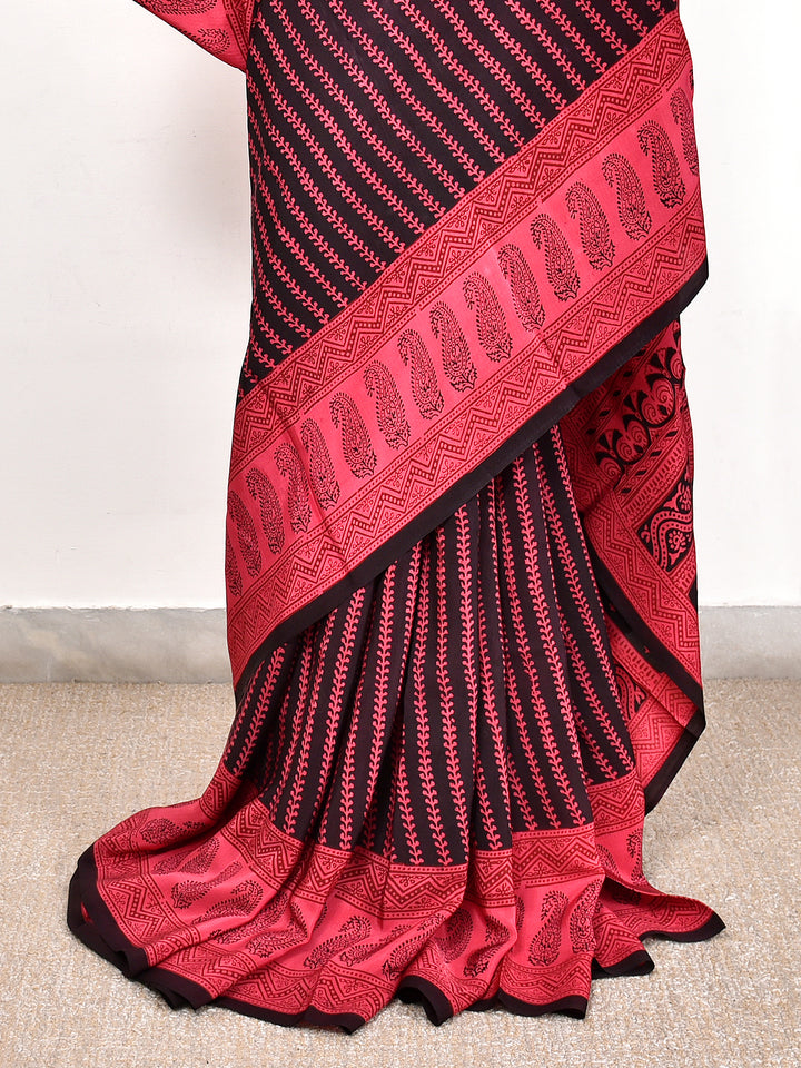MUSTAMA : BAGH HANDBLOCK CREPE SILK SAREE