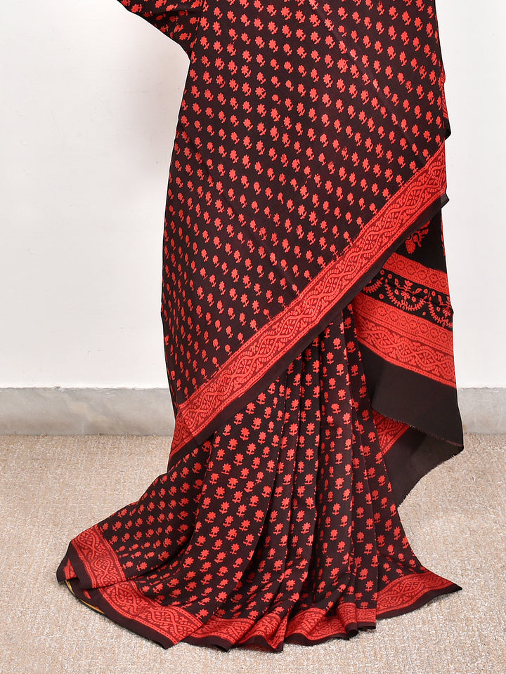 MRUNALIKA : BAGH HANDBLOCK CREPE SILK SAREE