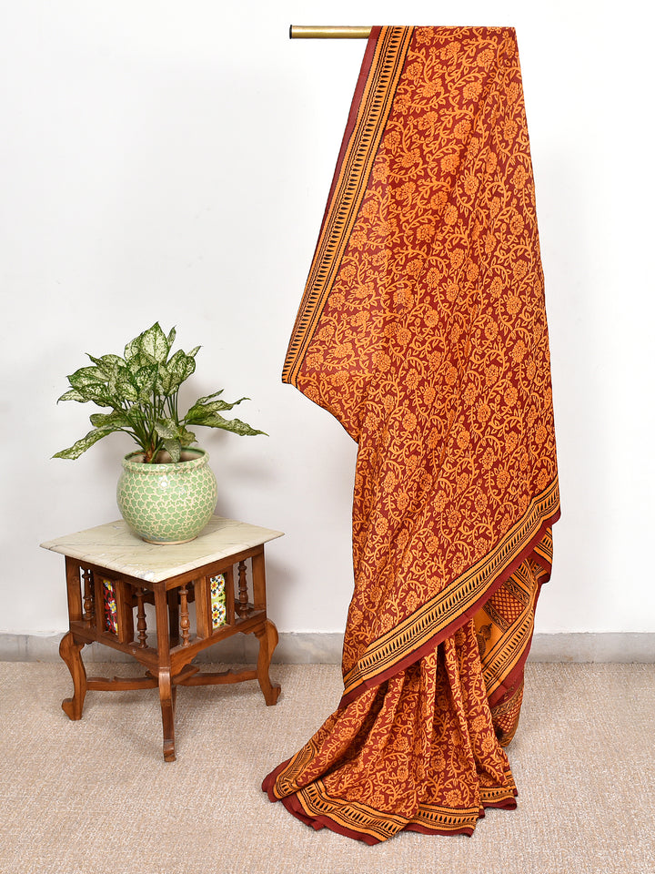 KAMINENI  : BAGH HANDBLOCK CREPE SILK SAREE