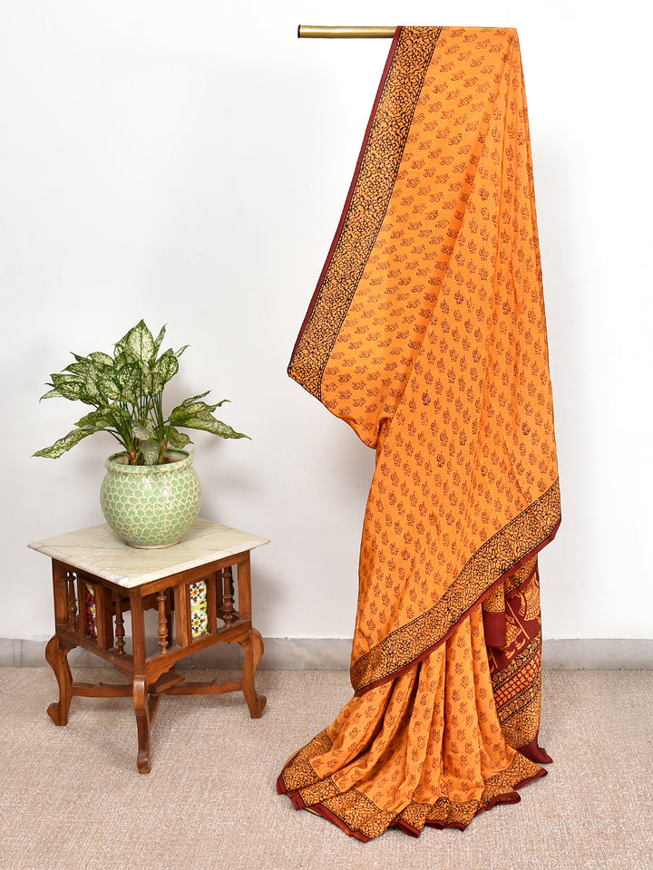 UPSANAA : BAGH HANDBLOCK CREPE SILK SAREE