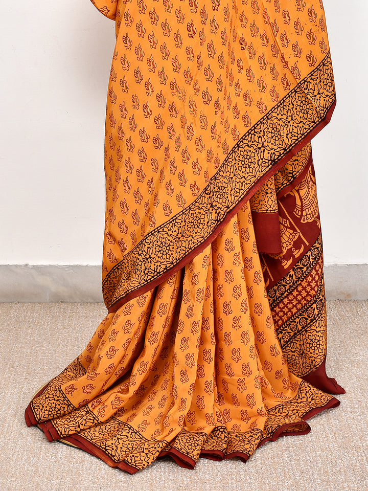 UPSANAA : BAGH HANDBLOCK CREPE SILK SAREE