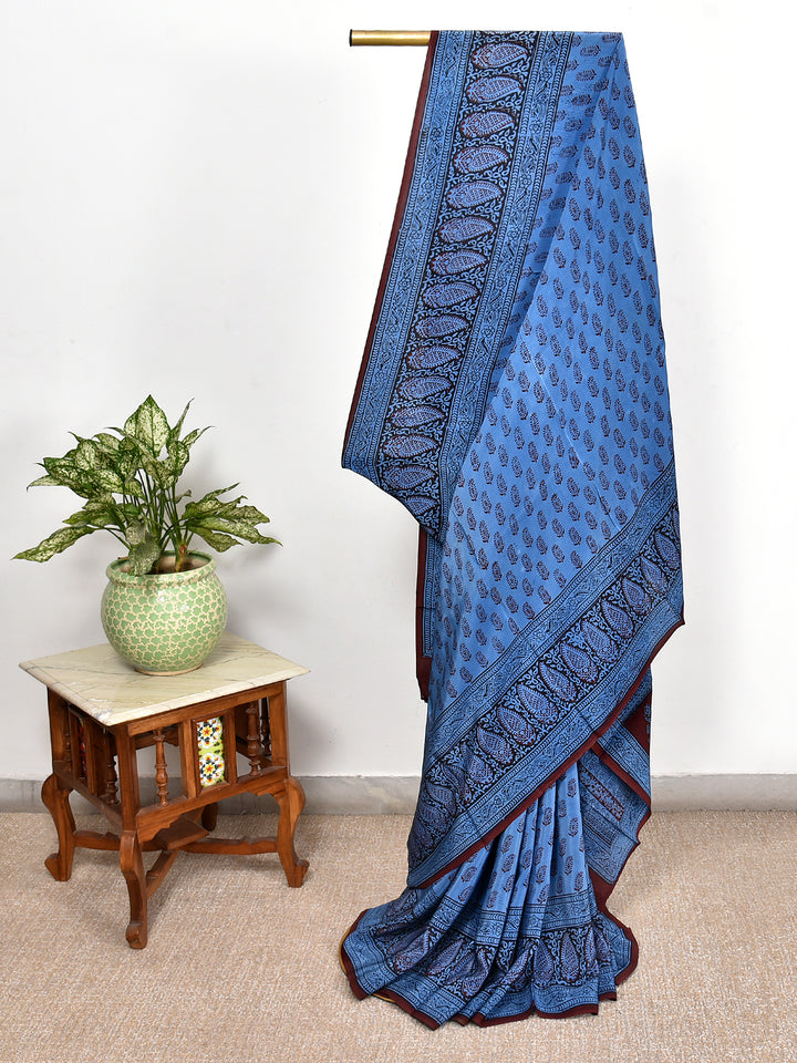 HAJELA : BAGH HANDBLOCK CREPE SILK SAREE
