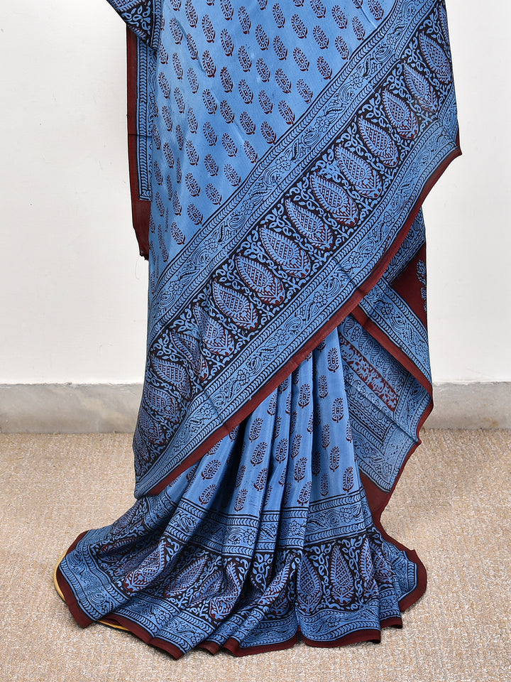 HAJELA : BAGH HANDBLOCK CREPE SILK SAREE