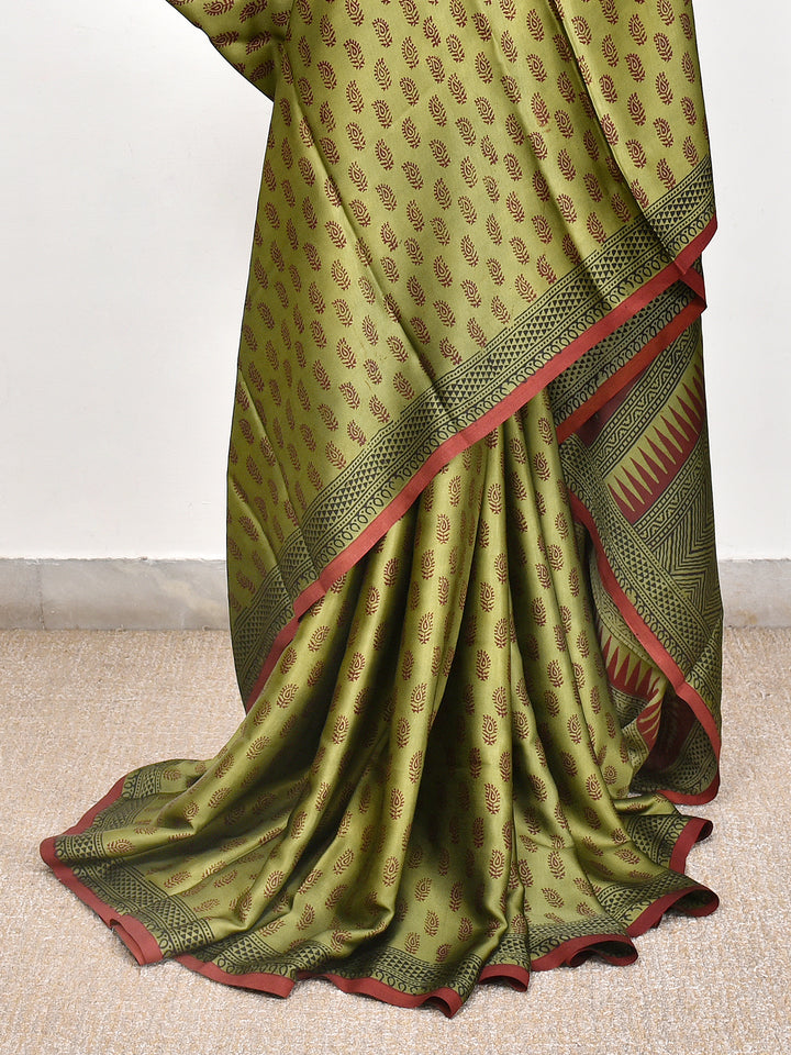 YOGISHMA : BAGH HANDBLOCK MODAL SILK SAREE