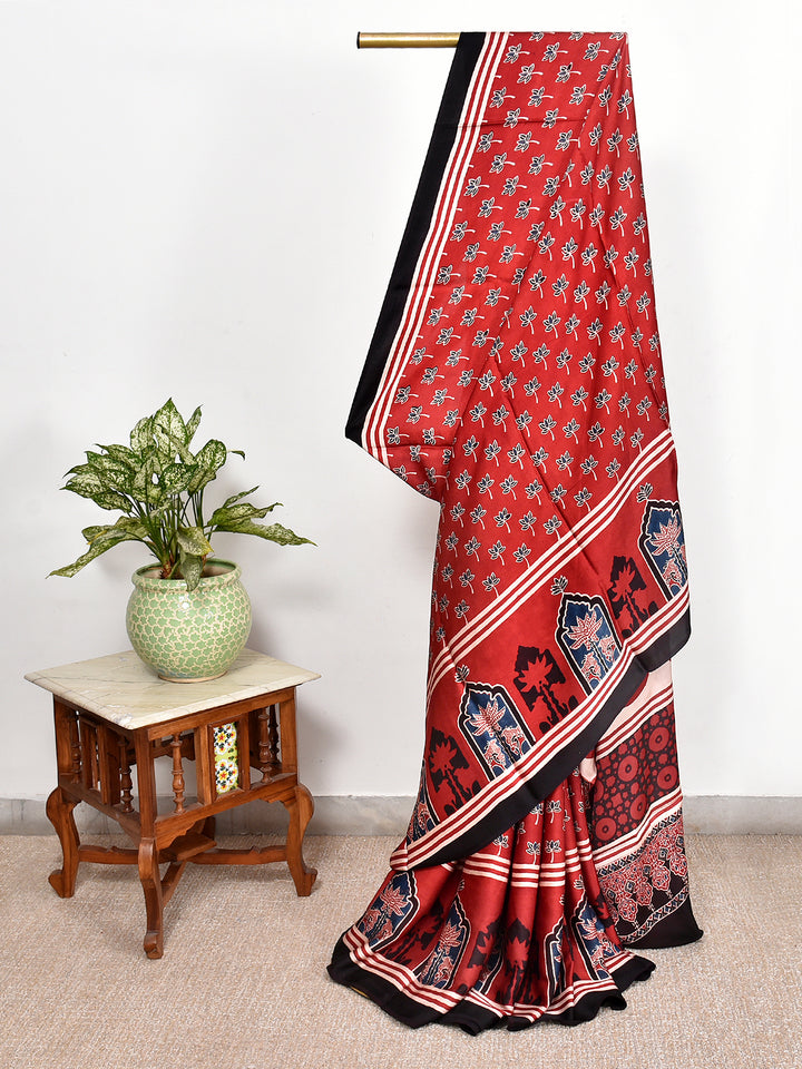 MUJILA : AJRAKH HANDBLOCK MODAL SILK SAREE