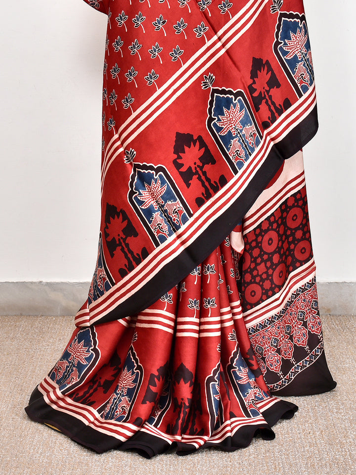 MUJILA : AJRAKH HANDBLOCK MODAL SILK SAREE
