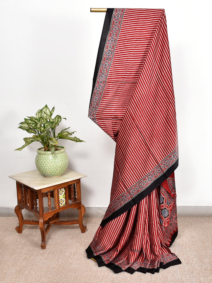 TRAPTIKA : AJRAKH HANDBLOCK MODAL SILK SAREE