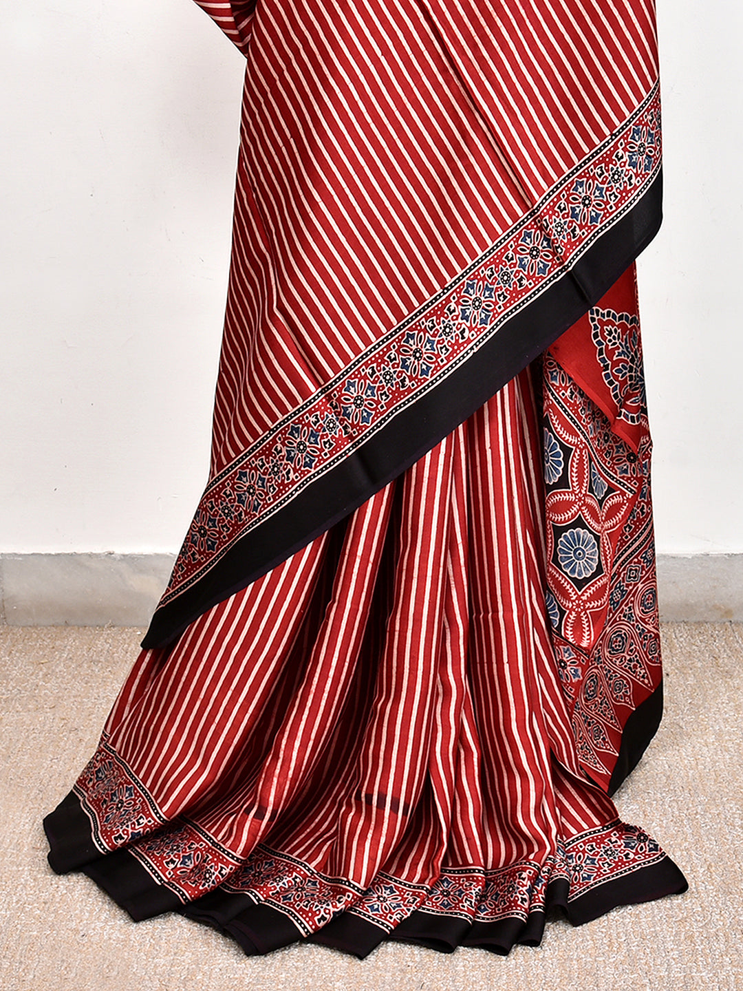 TRAPTIKA : AJRAKH HANDBLOCK MODAL SILK SAREE