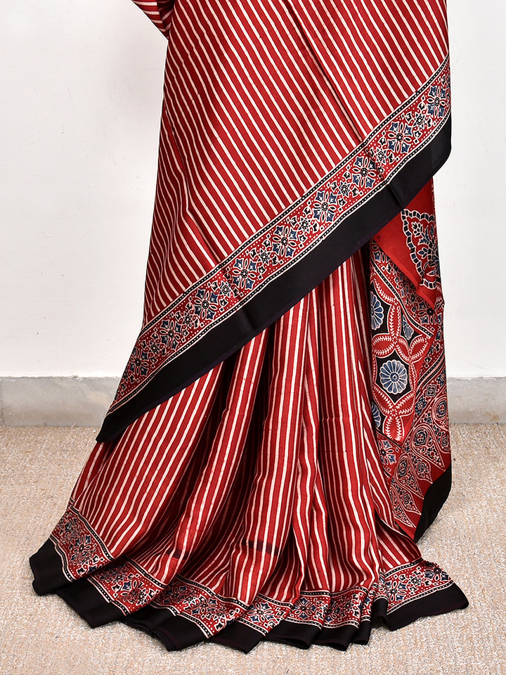 TRAPTIKA : AJRAKH HANDBLOCK MODAL SILK SAREE