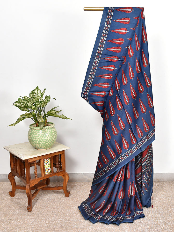 EYILA : AJRAKH HANDBLOCK MODAL SILK SAREE