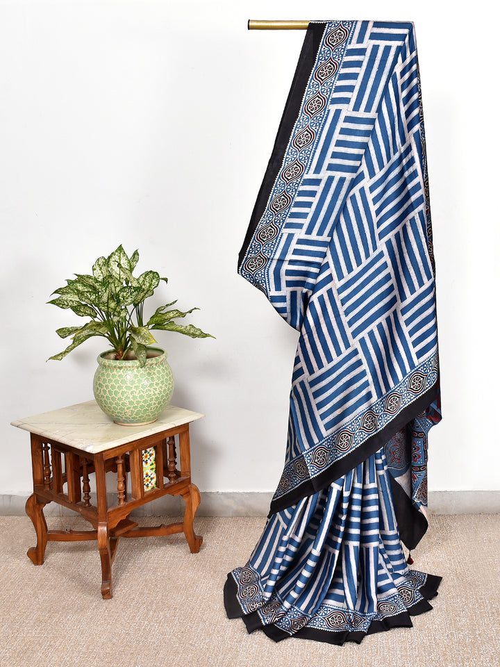 MANORIKA : AJRAKH HANDBLOCK MODAL SILK SAREE