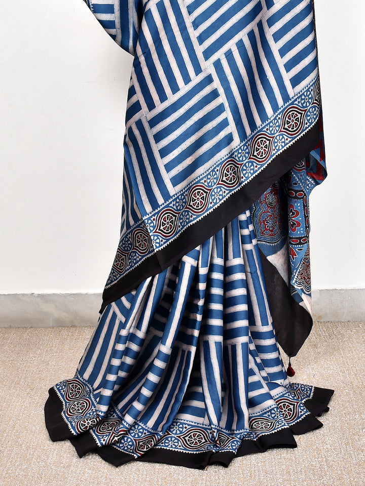MANORIKA : AJRAKH HANDBLOCK MODAL SILK SAREE