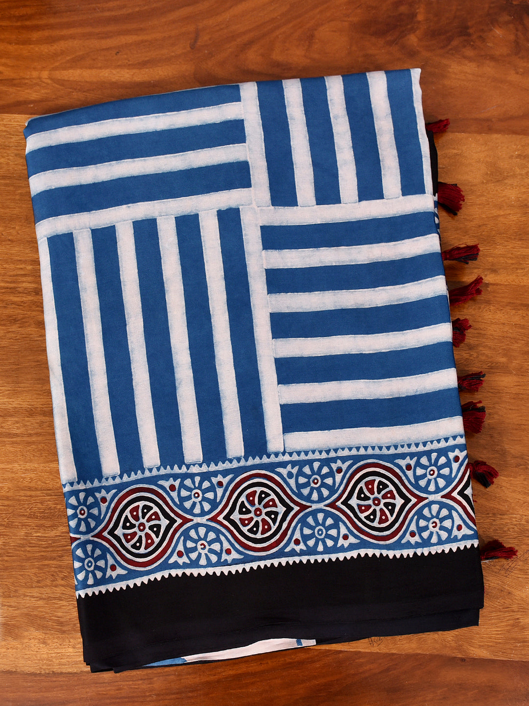 MANORIKA : AJRAKH HANDBLOCK MODAL SILK SAREE