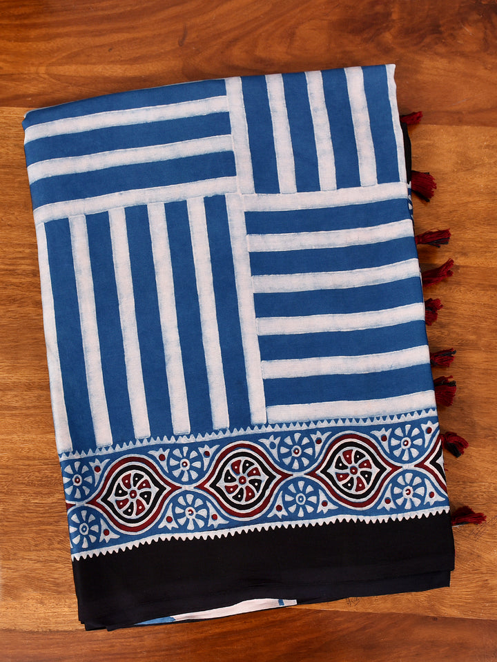 MANORIKA : AJRAKH HANDBLOCK MODAL SILK SAREE