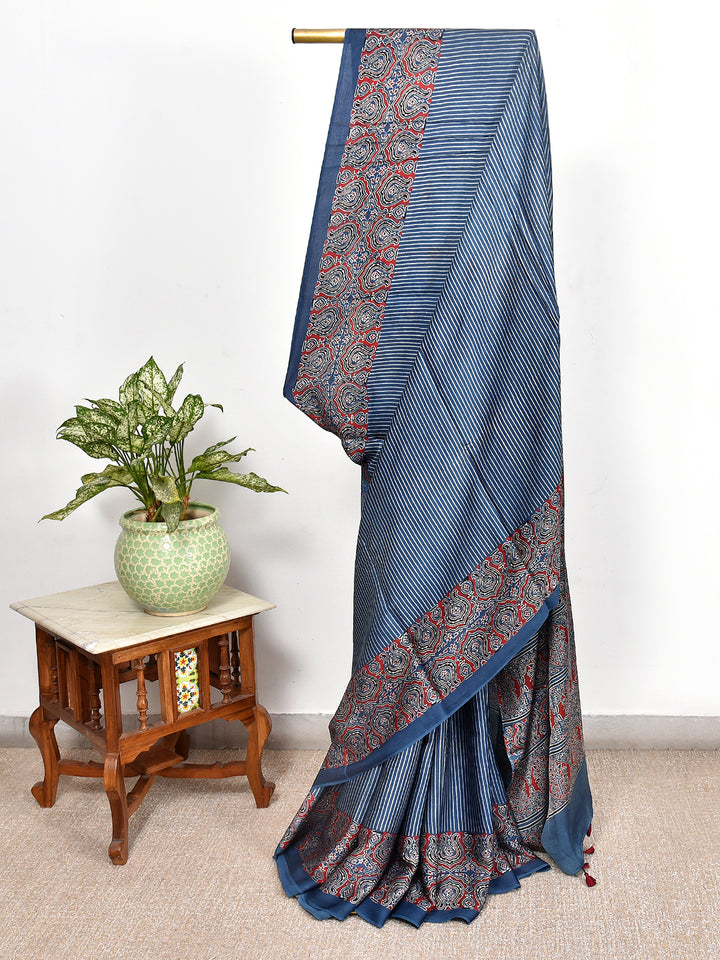 KRUMALI : AJRAKH HANDBLOCK MODAL SILK SAREE