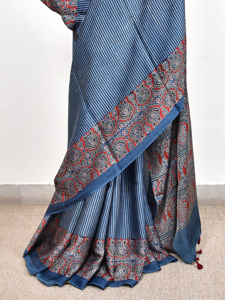 KRUMALI : AJRAKH HANDBLOCK MODAL SILK SAREE