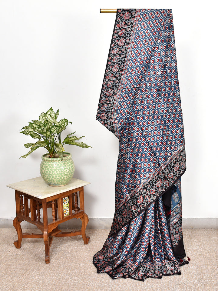RAMIYA : AJRAKH HANDBLOCK MODAL SILK SAREE