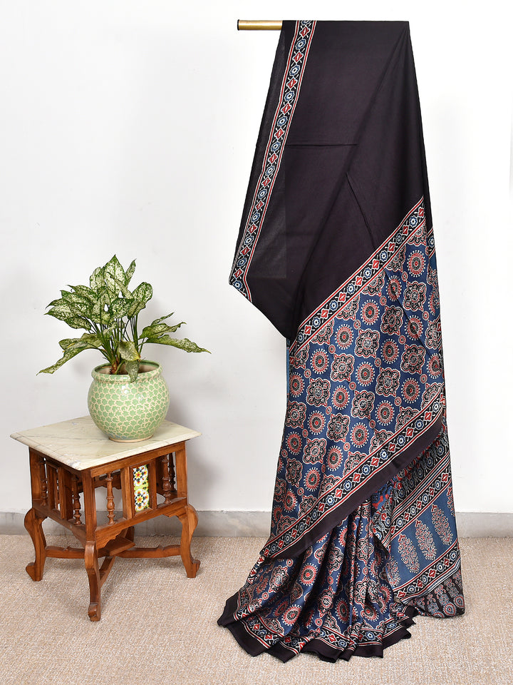 YANISHI : AJRAKH HANDBLOCK MODAL SILK SAREE