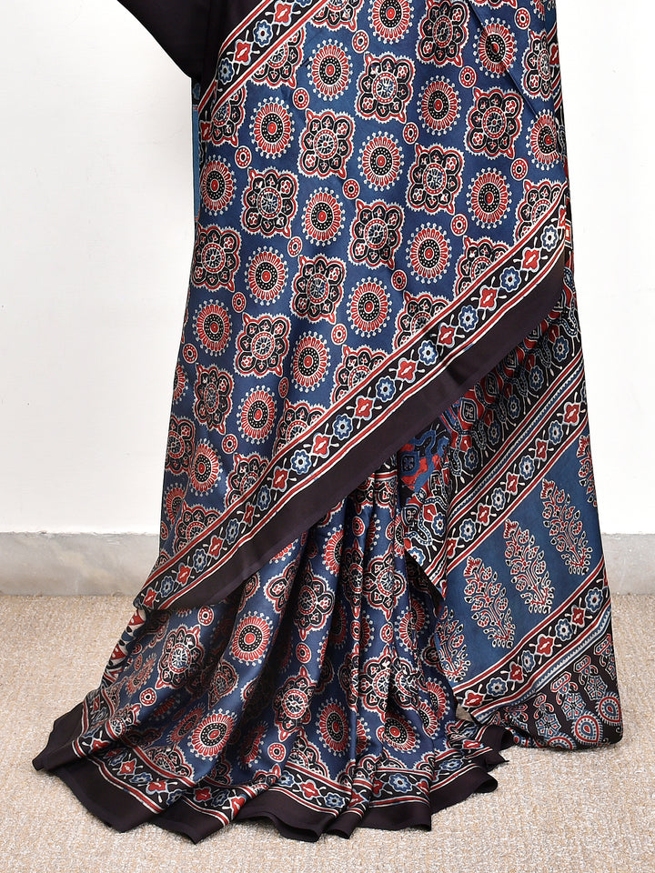 YANISHI : AJRAKH HANDBLOCK MODAL SILK SAREE
