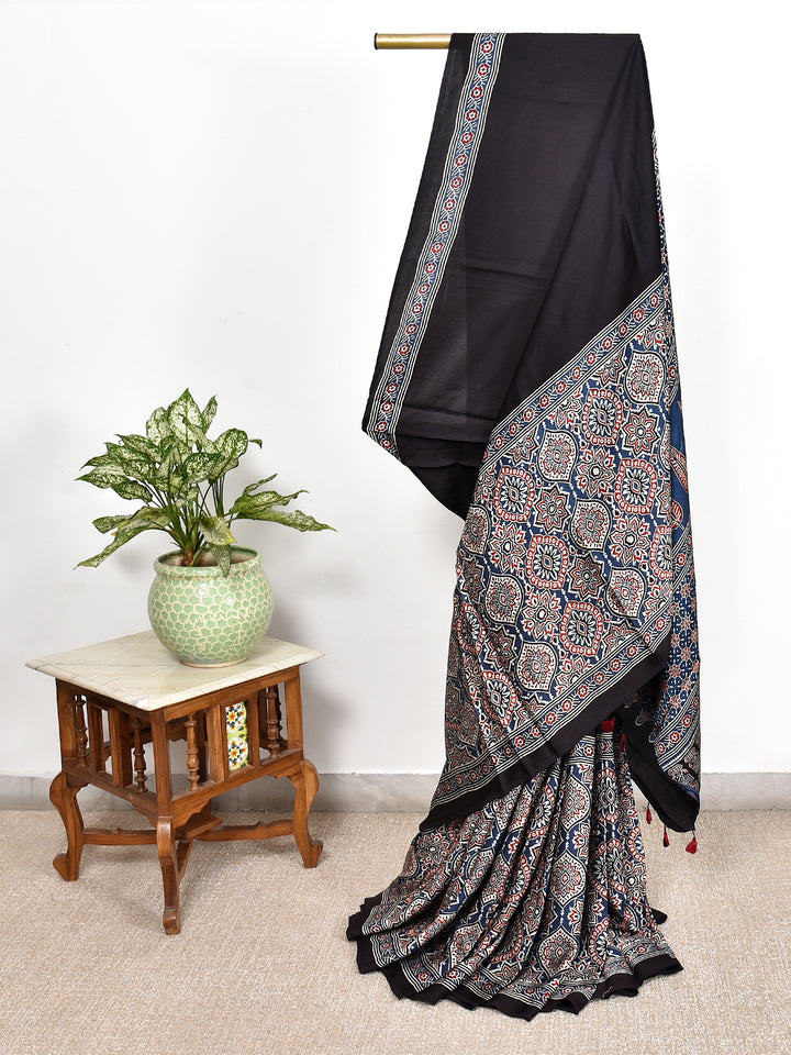 MUSHABI : AJRAKH HANDBLOCK MODAL SILK SAREE