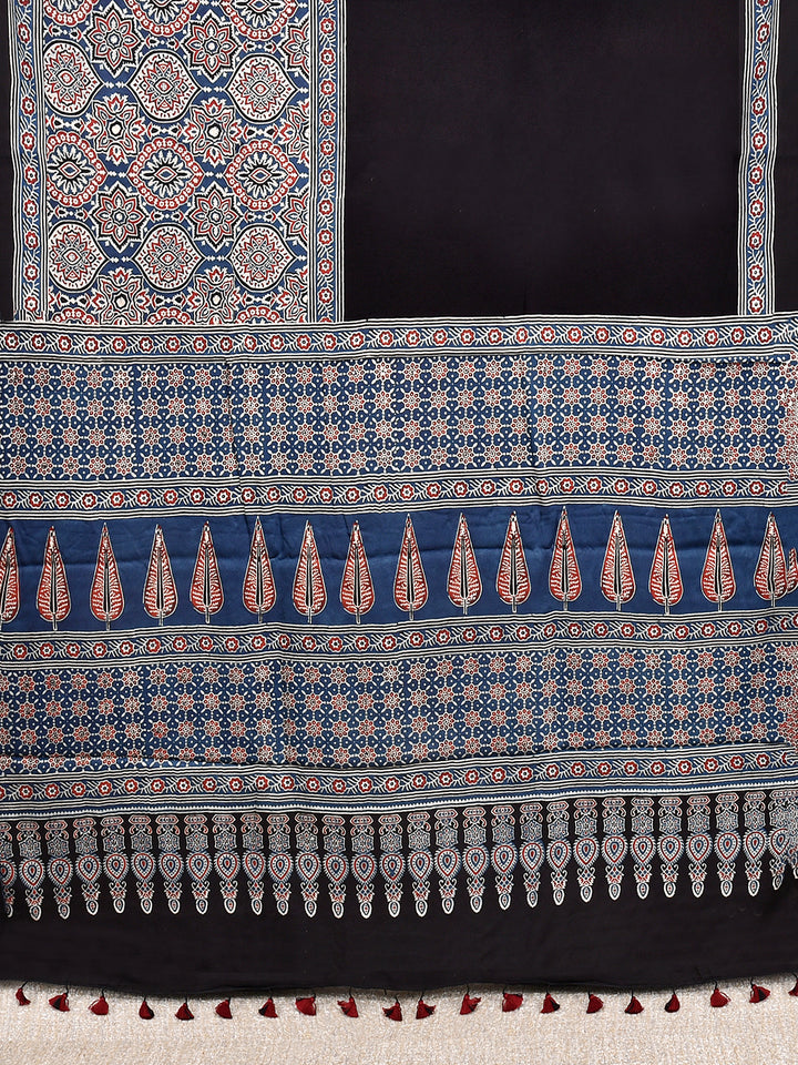 MUSHABI : AJRAKH HANDBLOCK MODAL SILK SAREE