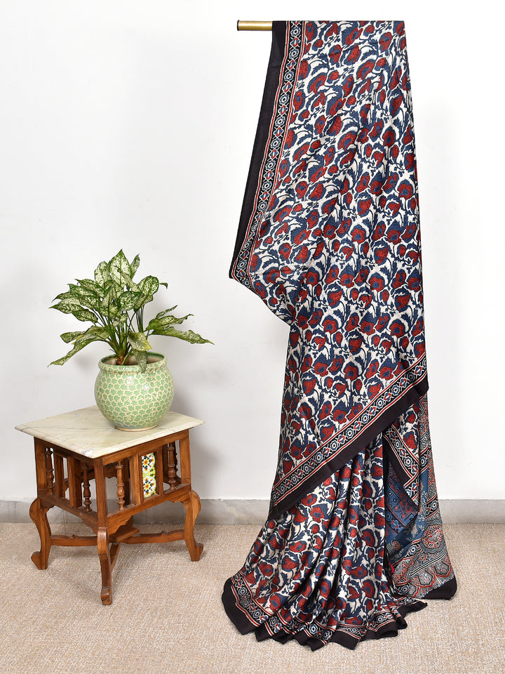 TRAJIKA : AJRAKH HANDBLOCK MODAL SILK SAREE