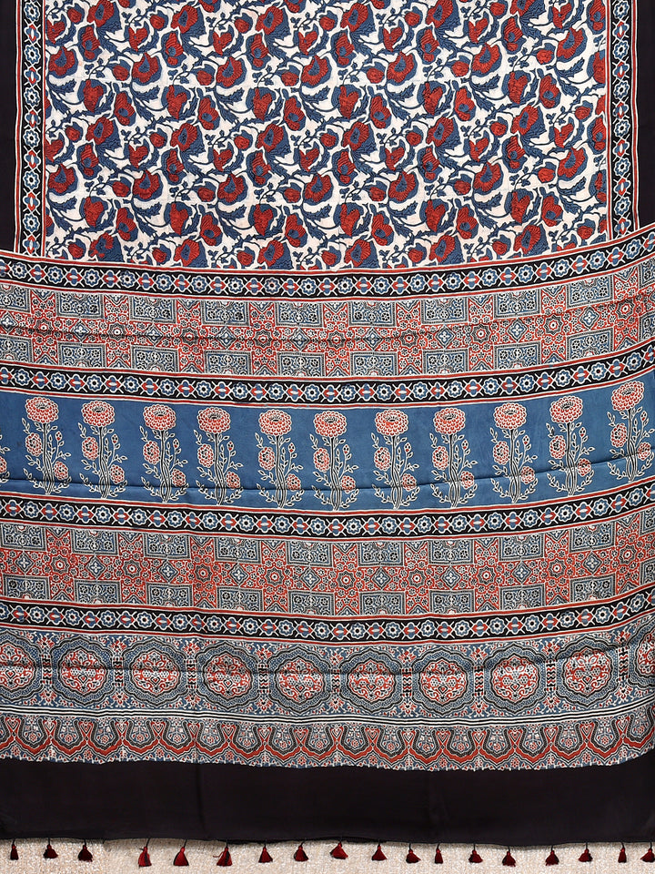 TRAJIKA : AJRAKH HANDBLOCK MODAL SILK SAREE