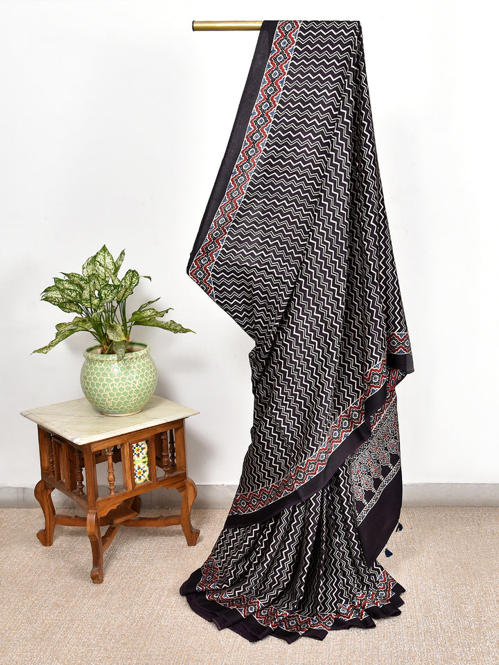 HASINA : AJRAKH HANDBLOCK MODAL SILK SAREE