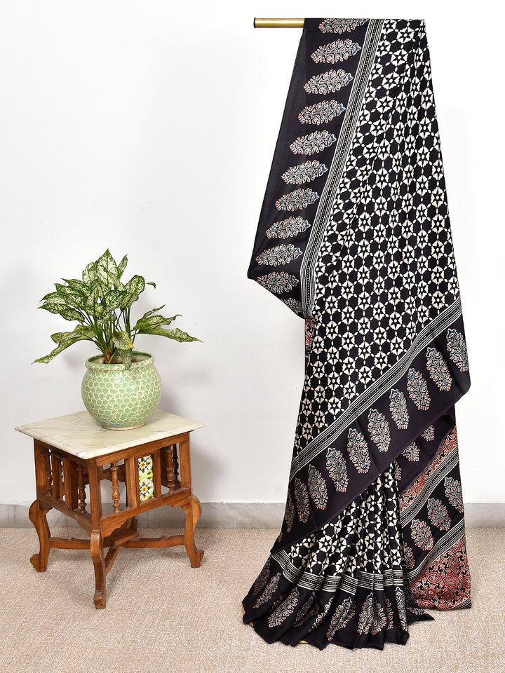 SUSHILA : AJRAKH HANDBLOCK MODAL SILK SAREE