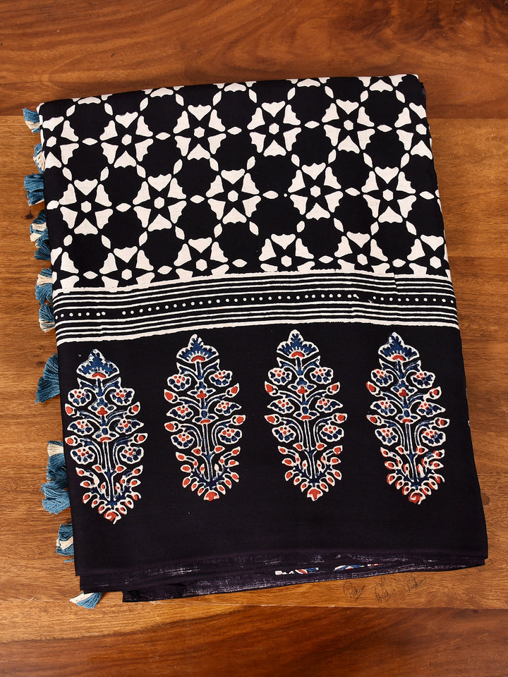 SUSHILA : AJRAKH HANDBLOCK MODAL SILK SAREE