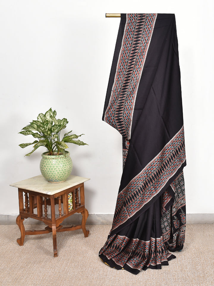 RUCHIL : AJRAKH HANDBLOCK MODAL SILK SAREE