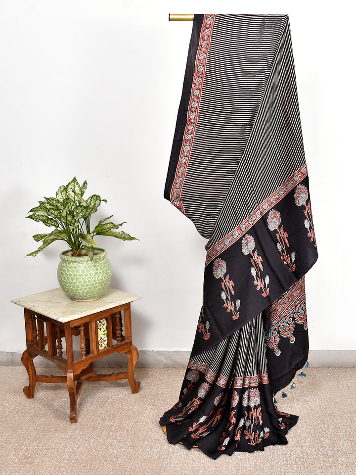 KASHIK : AJRAKH HANDBLOCK MODAL SILK SAREE