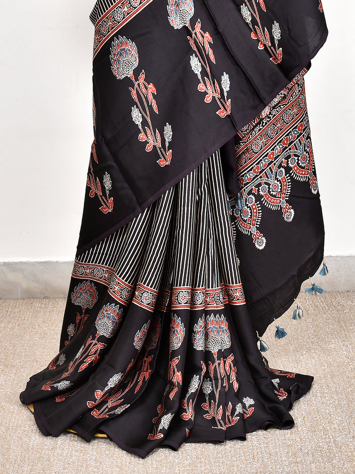 KASHIK : AJRAKH HANDBLOCK MODAL SILK SAREE
