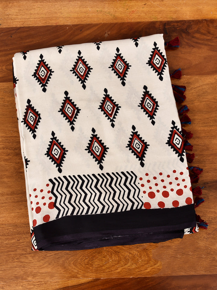 YOSHIKA : AJRAKH HANDBLOCK MODAL SILK SAREE