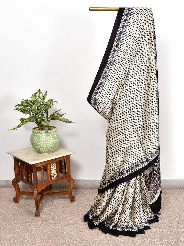 HASMITA : AJRAKH HANDBLOCK MODAL SILK SAREE