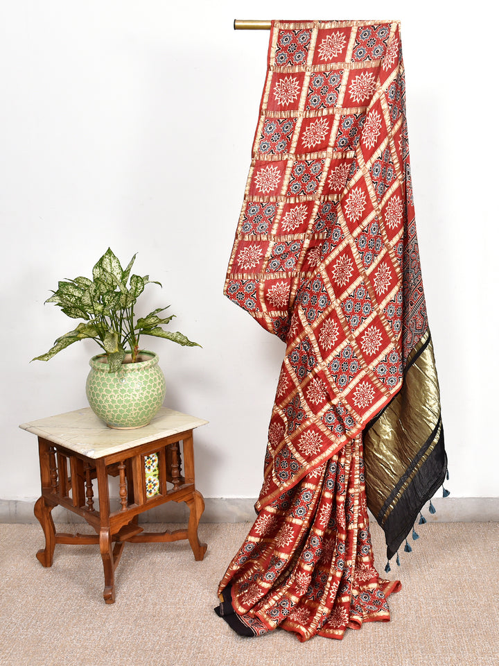 GHARILI  : AJRAKH GHARCHOLA SEMI GAJJI SILK SAREE