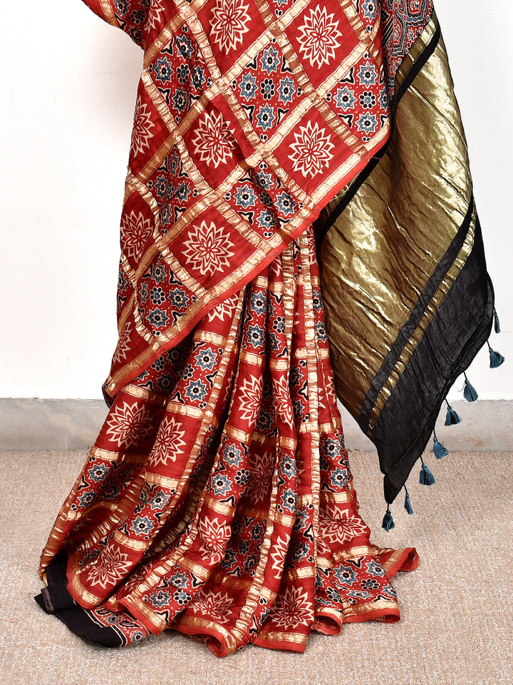 GHARILI  : AJRAKH GHARCHOLA SEMI GAJJI SILK SAREE