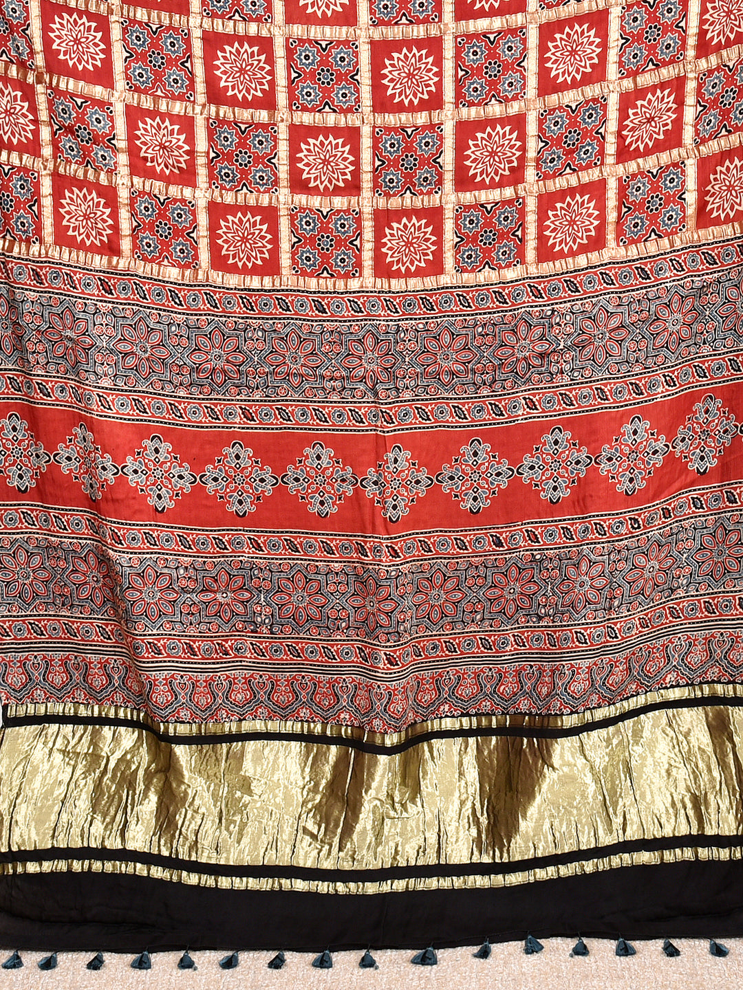 GHARILI  : AJRAKH GHARCHOLA SEMI GAJJI SILK SAREE
