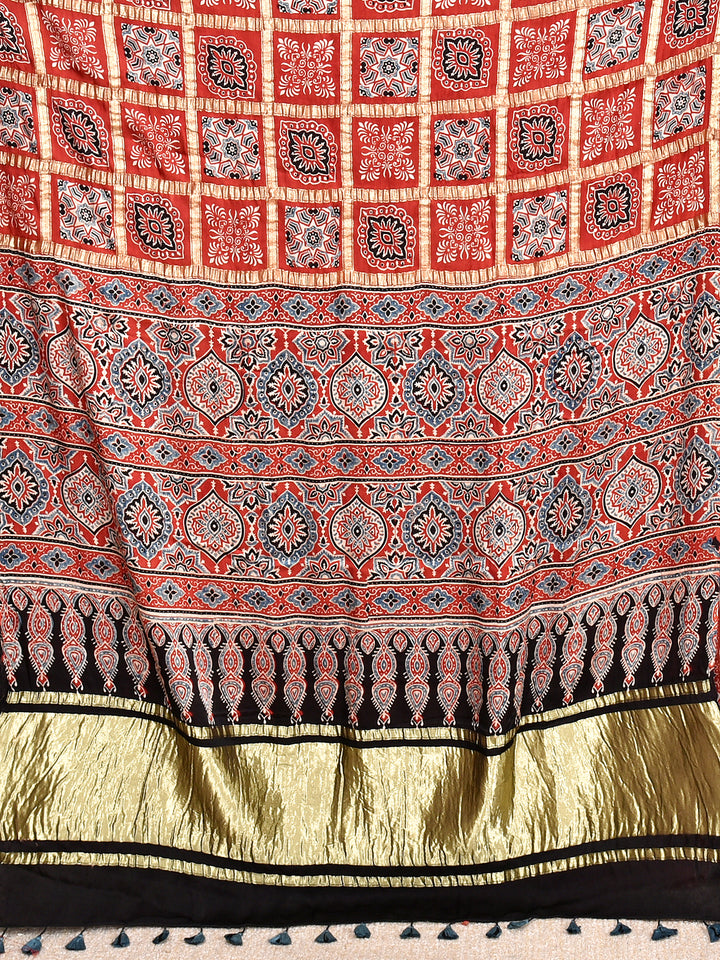 KRISHNAN: AJRAKH GHARCHOLA SEMI GAJJI SILK SAREE