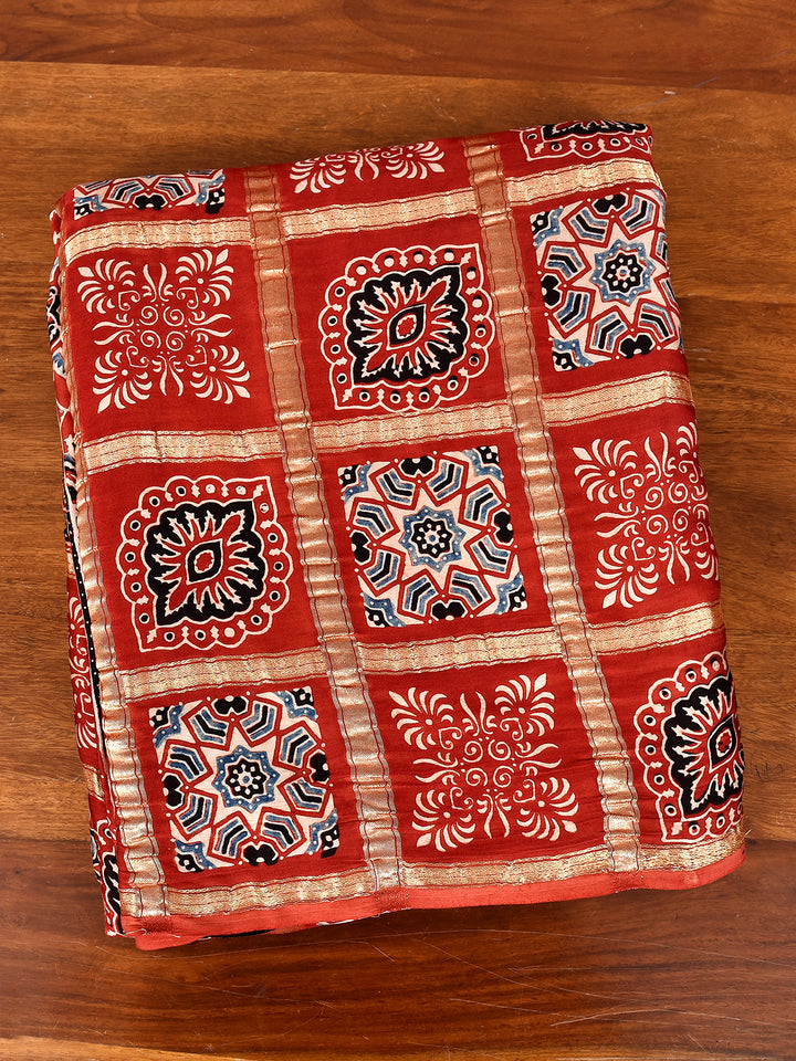 KRISHNAN: AJRAKH GHARCHOLA SEMI GAJJI SILK SAREE