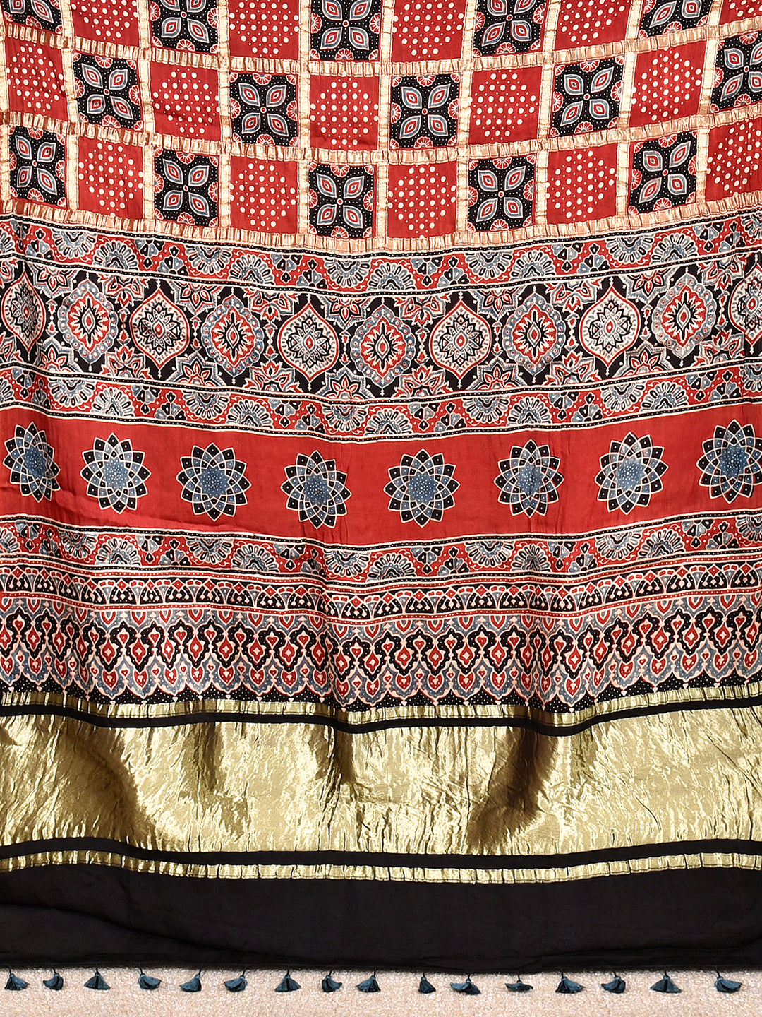 SINDHRI : AJRAKH GHARCHOLA SEMI GAJJI SILK SAREE