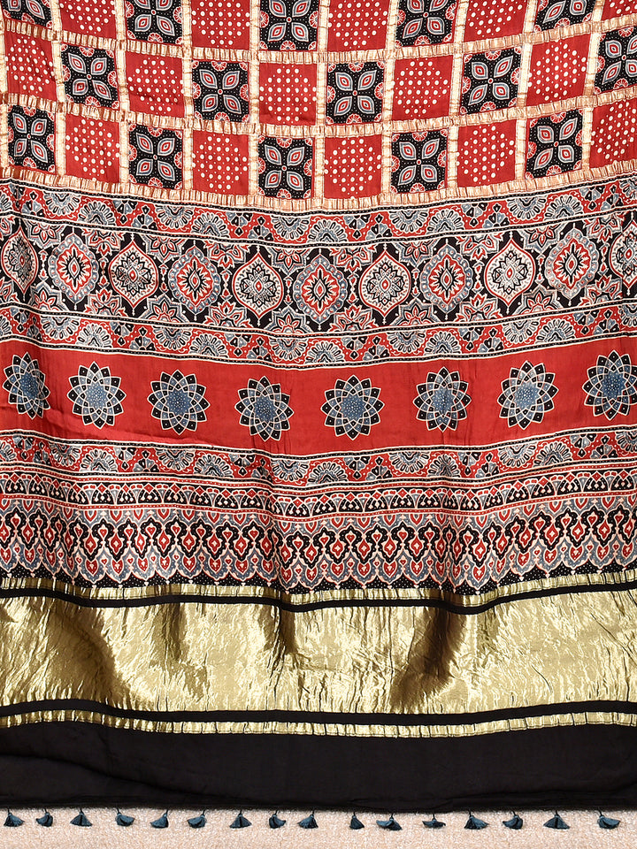 SINDHRI : AJRAKH GHARCHOLA SEMI GAJJI SILK SAREE