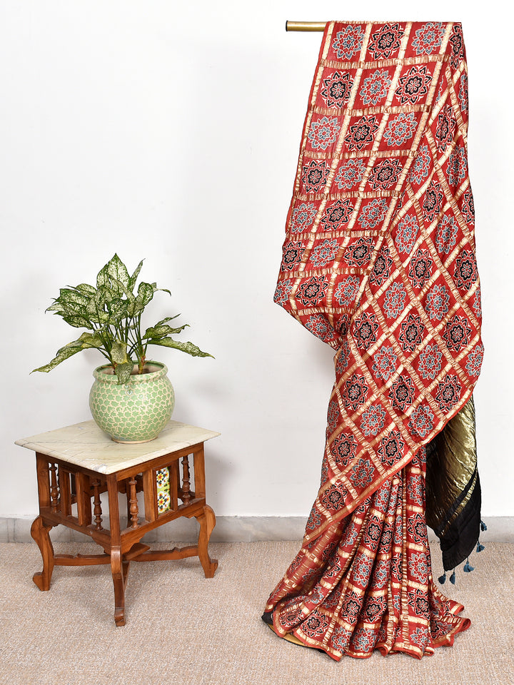 KAVERI : AJRAKH GHARCHOLA SEMI GAJJI SILK SAREE