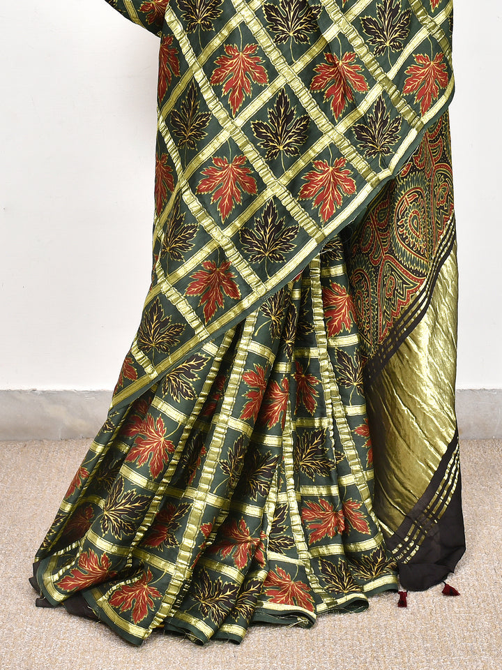YAMUNA : AJRAKH GHARCHOLA SEMI GAJJI SILK SAREE