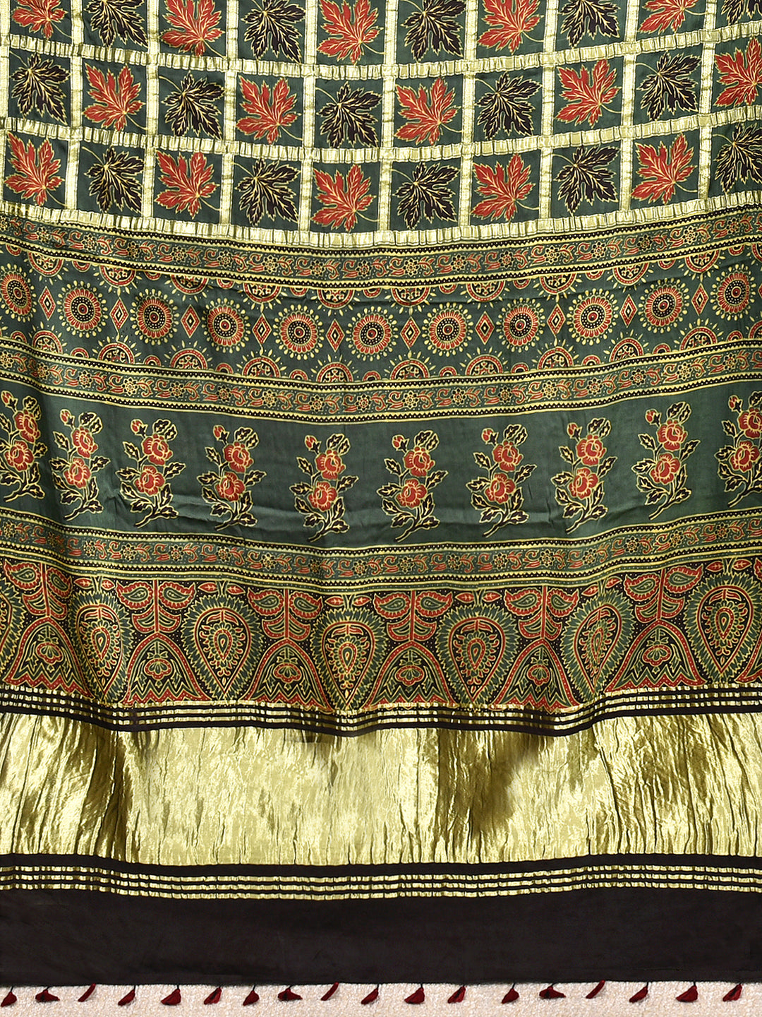 YAMUNA : AJRAKH GHARCHOLA SEMI GAJJI SILK SAREE