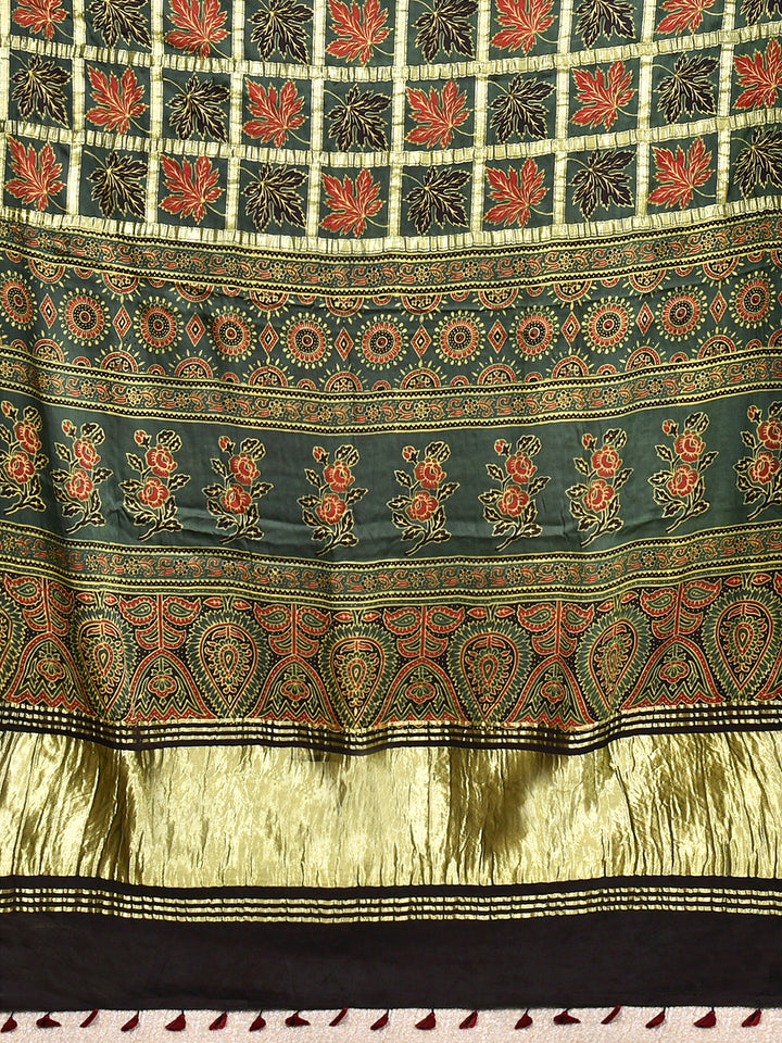 YAMUNA : AJRAKH GHARCHOLA SEMI GAJJI SILK SAREE