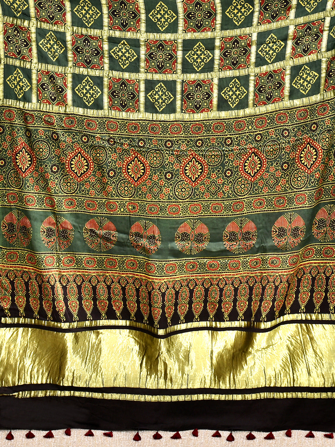 BHAGIRATHI  : AJRAKH GHARCHOLA SEMI GAJJI SILK SAREE